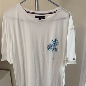Tommy Hilfiger White Tee with Blue Palm Design